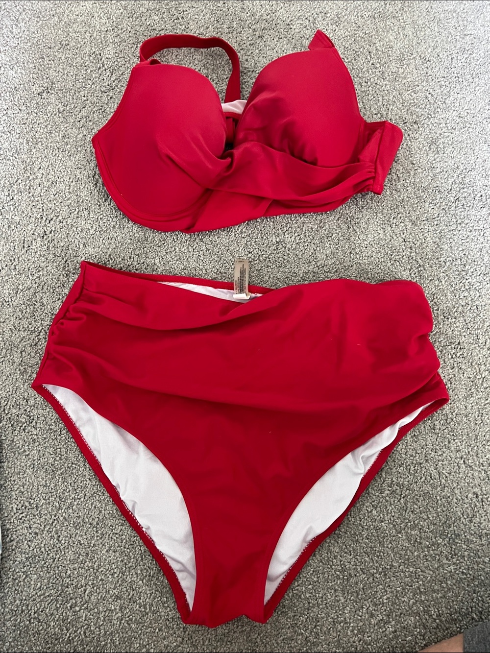 Classic Red High-Waist Bikini Set with Supportive Top